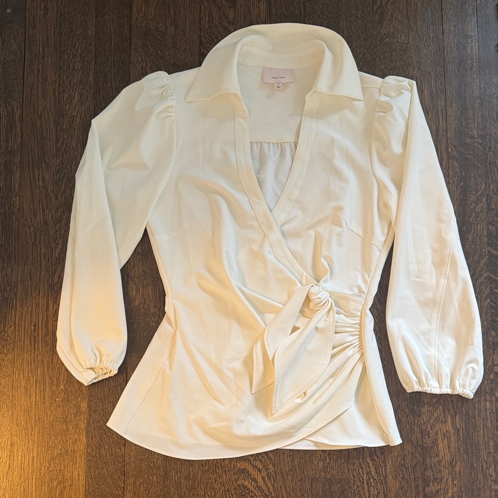 Cinq à Sept Cream Wrap Blouse
